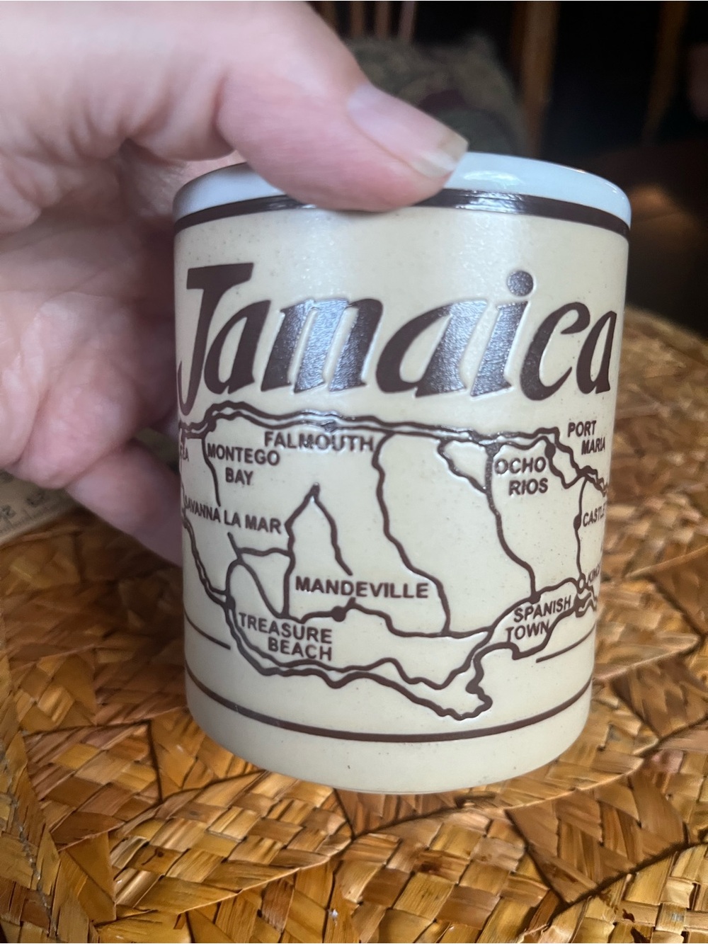 Jamaica Map Ceramic Coffee Mug - Brown on Cream Origami